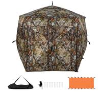 HOMASIS Persiana de Caza Portátil, Cobertizo de Camuflaje con Visión de 360°, Cobertizo de Caza de Ciervos y Pavos con Ventanas y Bolsa de Transporte, para 2-4 personas, Camuflaje (140 x 140 x 176 cm)