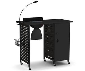Homasis Rolling Mesa de Manicura, Mesa de Uñas con Recogedor de Polvo Eléctrico, Luz Ajustable con Clip, Caja Desmontable, Cesta de Metal, Almohada de Mano, Puerta con Llave y Cierre para Spa, Salón