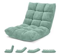 HOMASIS Silla de Suelo con Respaldo Ajustable en 14 ángulos, Silla Plegable de Pana, sillón tapizado para Leer, meditar, cojín de Suelo, 15 cm de Grosor (Verde)