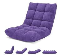 HOMASIS Silla de Suelo con Respaldo Ajustable en 14 ángulos, Silla Plegable de Pana, sillón tapizado para Leer, meditar, cojín de Suelo, 15 cm de Grosor (Violeta)
