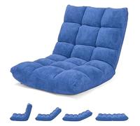 HOMASIS Silla de Suelo con Respaldo Ajustable en 14 ángulos, Silla Plegable de Pelo de Coral, sillón tapizado para Leer, meditar, cojín de Suelo, 15 cm de Grosor (Azul Oscuro)