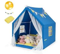 HOMASIS Tienda Campaña para Niños, Carpa Infantil, Casita Interior con Luces Estrellas y Alfombra de Algodón, Cortina de Gasa y Bolsillo Lateral, Cabaña de Juego para 2 Niño,122x105x125cm (Azul)