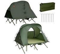 HOMASIS Tienda de campaña 4 en 1 para 2 Personas, Tienda Doble elevada con Cama de campaña, Tienda cúpula con colchón Hinchable, Tienda Impermeable con y Bolsa de Transporte, 194x146x160cm (Verde)