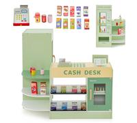 HOMASIS Tienda Infantil de comestibles, Tienda de Madera con mostrador Lateral, Juego de supermercado con Caja registradora, TPV, Máquina expendedora, para niños de 3 a 8 años (Verde, 89x57x80 cm)