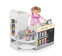 HOMASIS Tienda Infantil de comestibles, Tienda de Madera con mostrador Lateral, Juego de supermercado con Caja registradora, TPV, Máquina expendedora, para niños de 3 a 8 años (Gris, 89x57x88 cm)