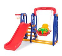 HOMASIS Tobogán Infantil con Columpio, Parque Infantil con tobogán Independiente, Columpio, Canasta de Baloncesto y Escalera para trepar, Torre de Juegos Infantil para 3-8 años Interior y Exterior