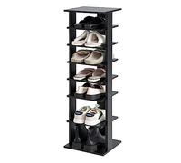 HOMASIS Zapatero de Madera, Zapatero Individual de 7 Niveles, en Panel de Madera MDF con Dispositivo antivuelco, Estante de Almacenamiento Independiente para Zapatos, 28,5x25,5x110cm (Negro)
