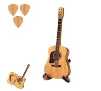 Homaskylynn Wooden Acoustic Guitar Pick Box with Stand, Wooden Guitar Picks Case with 3 Guitar Picks, Small Guitar Picks, Guitar Pick Holder Shaped Like Guitar(1pcs)