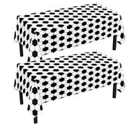 HOMAVEL 2Pcs Mantel de Fútbol 137x274cm - Mantel de Plástico Blanco y Negro con Diseño de Balones de Fútbol - Impermeable y Fácil de Limpiar - Decoración para Mundial 2026, Fiestas, Bares, Pub