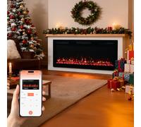 HOMAVO 50" Chimenea Eléctrica con Calefacción, 1000W/2000W Chimenea Decorativa, 12 Colores de Llama 3D, 12 Colores de Fuego de Madera, Control Remoto & App, Incluido Mueble Chimenea