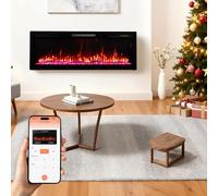 HOMAVO 50" Chimenea Eléctrica con Calefacción, 1000W/2000W Chimenea Decorativa, 12 Colores de Llama 3D, 12 Colores de Fuego de Madera, Instalación de Pared/Empotrado, Control Remoto & App