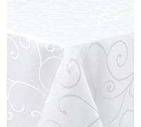 Homaxy Mantel lavable, rectangular, 100 x 140 cm, mantel de poliéster, jacquard, mantelería, adornos, repele la suciedad, fácil de limpiar, blanco