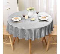 Homaxy Mantel lavable, redondo, 140 cm, poliéster, mantel jacquard, ropa de mesa, adornos, repele la suciedad, fácil de limpiar, gris