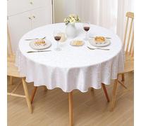 Homaxy - Mantel redondo lavable de 140 cm, poliéster, mantel de mesa Jacquard con ornamentos, resistente a las manchas, fácil de limpiar, blanco