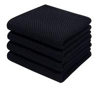 Homaxy Toallas de Cocina 100% algodón con Tejido gofre, ultrasuaves, absorbentes, de Secado rápido, 13 x 28 Pulgadas, Paquete de 4, Color Negro