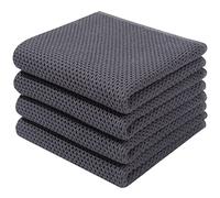 Homaxy Toallas de Cocina de Tejido gofre 100% algodón, Ultra Suaves, absorbentes, de Secado rápido, 13 x 28 Pulgadas, Paquete de 4, Gris Oscuro