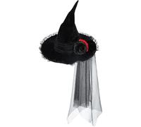 Hombo de brujas, sombrero de bruja, disfraz de bruja de terciopelo de encaje Mujeres con velo, accesorios negros de Halloween, accesorios de cosplay para Halloween