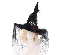 Hombo de brujas: sombrero de bruja negro retro con hueso de los dedos, cosplay de Halloween, tocado de encaje vintage puntiagudo, decoración de araña para mujeres, mascarada, baile de graduación, even