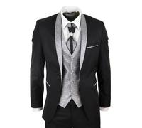 Hombre 4 Pieza Boda Traje Novio Vintage Cuello Chal Negro Corbata a Medida Para