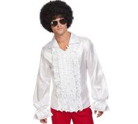 Hombre 60s 1960s 60's 70s 70's con Volantes Disfraz de Disco Camisa Blanca Por
