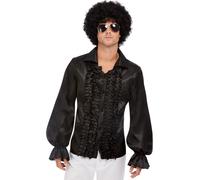 Hombre 60s 1960s 60's 70s 70's con Volantes Disfraz de Disco Camisa Negra Por
