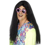 Hombre 60s 1960s 60's Hippy Disfraz Peluca Negra Hippie Peluca Por Smiffys