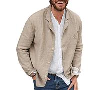 Hombre Algodón y Lino Casual Blazer Tres Botones Color Sólido Traje Suelto Chaqueta
