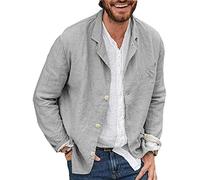 Hombre Algodón y Lino Casual Blazer Tres Botones Color Sólido Traje Suelto Chaqueta