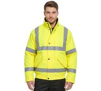 Hombre Alta Visibilidad Bomber Chaqueta Resistente Agua Polar Forro Capucha Ropa