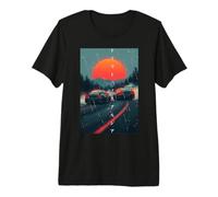 Hombre Angustia Vintage JDM Drifting Race Coches Escena Amanecer Camiseta Premium