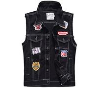 Hombre Arrancado Chaqueta de Mezclilla Chaleco Vaquero de Sin Manga Slim Fit Jeans Denim Vest Negro 4XL