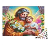Hombre Barbudo con Niño Puzzle de 1000 Piezas Papel para Adultos Escena Sagrada Floral Puzzle para Toda la Familia Relajación Hogar 38x26cm/1000pcs