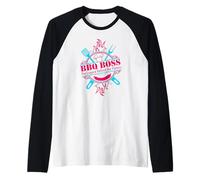Hombre BBQ Boss The Legend Behind the Flames Barbacoa Smoker Dad Camiseta Manga Raglan