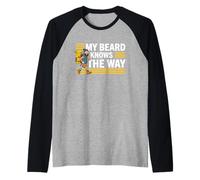 Hombre Beard Knows The Way - Regalo de Senderismo para Excursionistas al Aire Libre Camiseta Manga Raglan