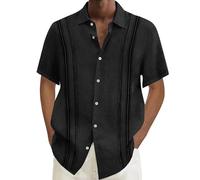 Hombre Camiseta de Linos Slim Fit Henley Shirts Verano Elegante Casual Mangas Cortas Camisas Playa Regular Fit Color Shirt Camisa Hombre No Plancha Manga Corta Minimalista, Sandía Roja-a, XXL