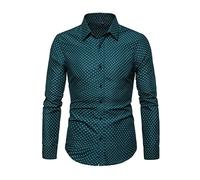 Hombre Camiseta de Manga Larga Casual Formales Clásico con Botones Camisas de Vestir Cuello de Manga Ropa Camisas Vestir Slim Camisa de Popelina T-Shirt Golf Camisa de Lunares Verde XXL