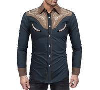Hombre Camisetas Camisa Vaquera Occidental para Hombre Informal Manga Larga Botones Halloween Algodón Camisetas Boss Manga Corta Deporte Basicas (Black, S)