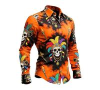 Hombre Carnaval Camisa-Camisa Slim Fit Hombre Camisa De Manga Larga con Botones para Fiestas De Carnaval Y Uso Informal, CóModa Y Transpirable. (Orange, L)