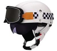 Hombre Casco Motocicleta Abierto con Gafas Casco Retro Jet Medio Casco for Hombres Mujeres, Homologado ECE Cascos de Patinete electrico Cascos Ciclomotor Cascos Motocross 6,M=57-59cm