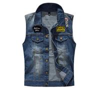 Hombre Chaleco Vaquero, de Sin Manga, Chaqueta de Mezclilla, Slim Fit Jeans Vest Azul M