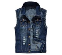 Hombre Chaleco Vaquero, de Sin Manga, Denim Chaqueta, de Mezclilla, Slim Fit Jeans Vest Azul XL