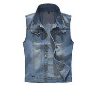 Hombre Chaqueta de Mezclilla, Arrancado, Chaleco Vaquero, de Sin Manga, Slim Fit Azul Claro S