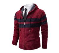Hombre Chaqueta De Punto Jersey Cuello Alto Basic Cremallera Grueso Suave Forro Caliente Primavera otoño Invierno Man Slim Fit Sudadera JerséIs Sueltos Outwear Tops para Hombre Rojo S (Rayas)