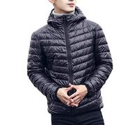 Hombre Chaqueta Plumiferos con Capucha Ligero Corto Fino Abrigo Plumas Señora Chaquetas Cremallera Invierno Cálida Cazadoras Casacas Plegable Ultralight Chaqueta Acolchada Impermeable Negro 3XL