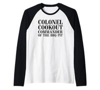 Hombre Colonel Cookout Commander Of The BBQ Pit Barbacoa ahumador Camiseta Manga Raglan
