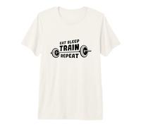 Hombre Comer Dormir Entrenar Repetir Amante del Fitness Camiseta Premium
