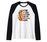Hombre de Dios - Día del Padre, Marido, Papi, Protector, Héroe Camiseta Manga Raglan