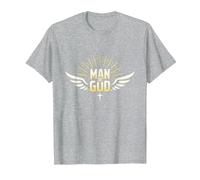 Hombre de Dios: Radiant Faith Wings Inspirational Camiseta, Hombre, Gris Jaspeado, S