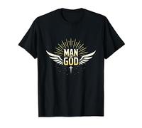 Hombre de Dios: Radiant Faith Wings Inspirational Camiseta, Hombre, Negro, L