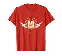 Hombre de Dios: Radiant Faith Wings Inspirational Camiseta, Hombre, Rojo, 3XL
